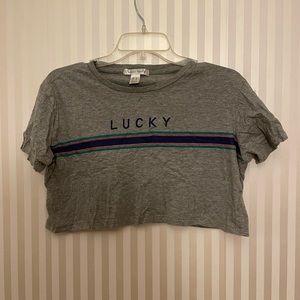 Grey “Lucky” Cropped T-Shirt